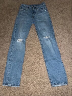 Levi's Mid Blue Straight-Leg Jeans with Knee Rips